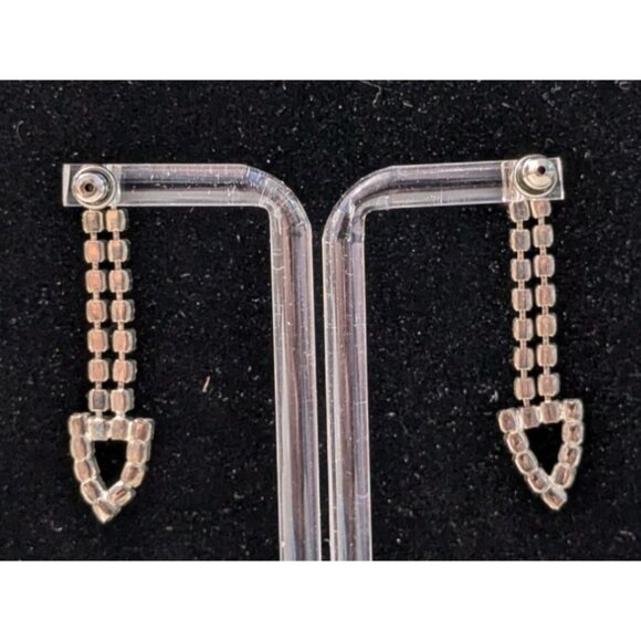 Sterling Silver Drop Earrings With Pave Cubic Zirconia Arrow Shape Design - Picture 4 of 9